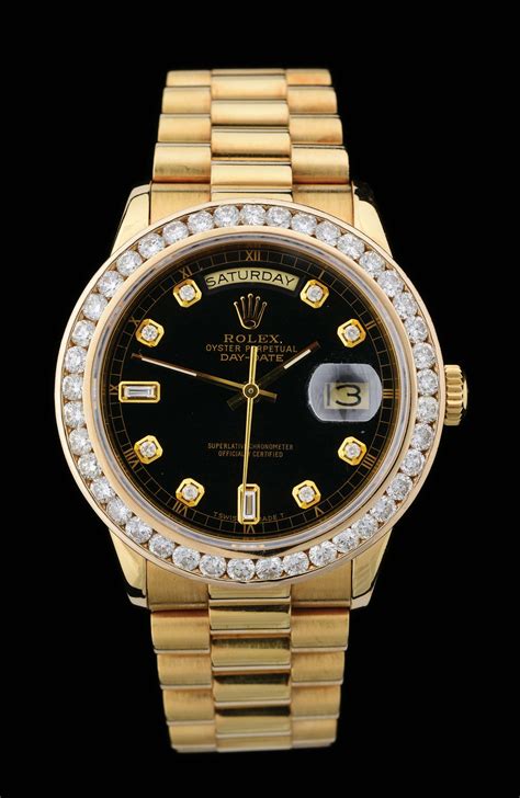 rolex day-date gold black dial|18k gold rolex with diamonds.